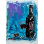 Danny Vincent Smith, mixed media on paper, red wine and glass, signed, 39cm x 29cm, framed Good