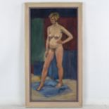 20th century oil on board, nude life study, 65cm x 33cm