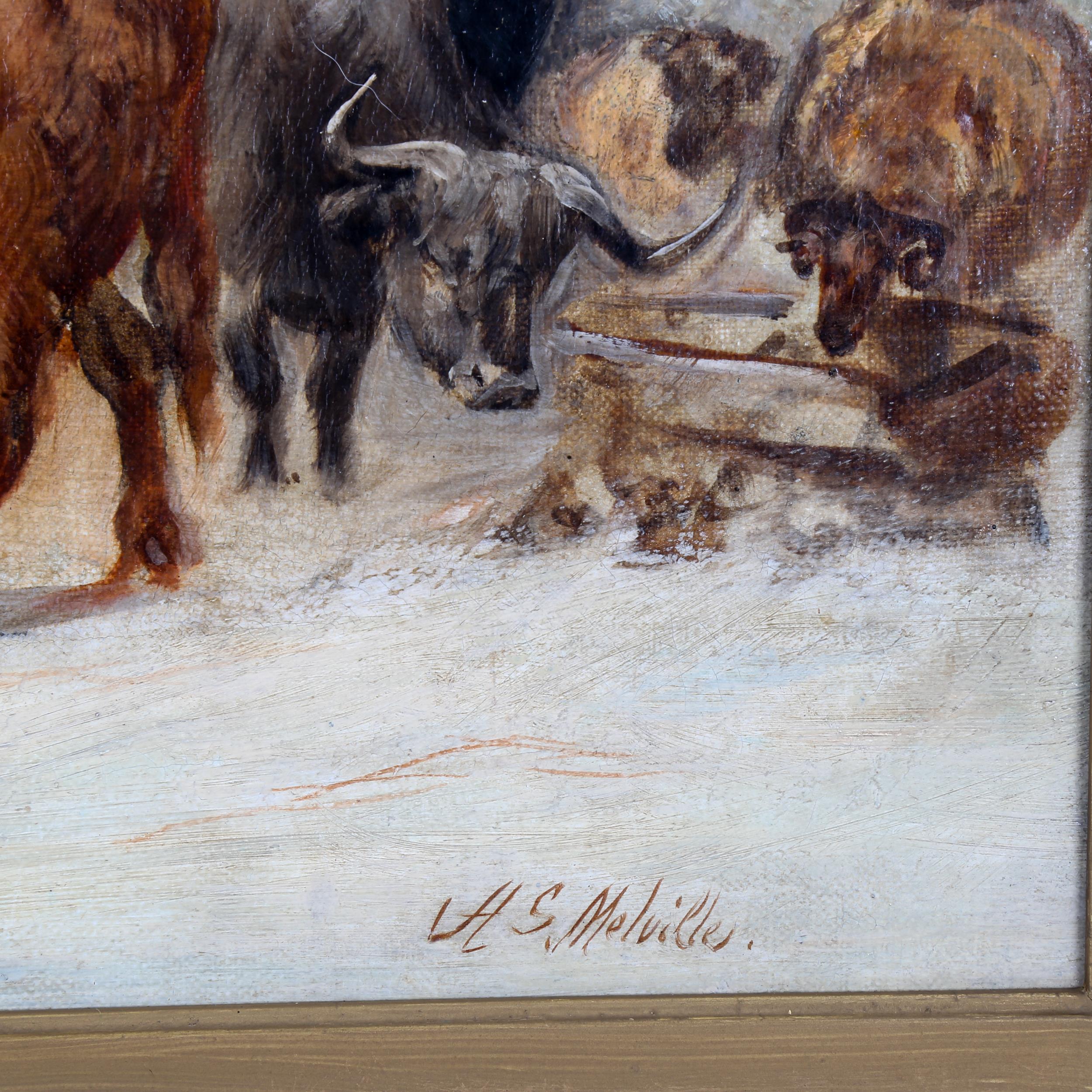 Harden Sidney Melville (1824 - 1894), oil on canvas, cattle and horses in the farmyard, signed, 40cm - Image 3 of 4