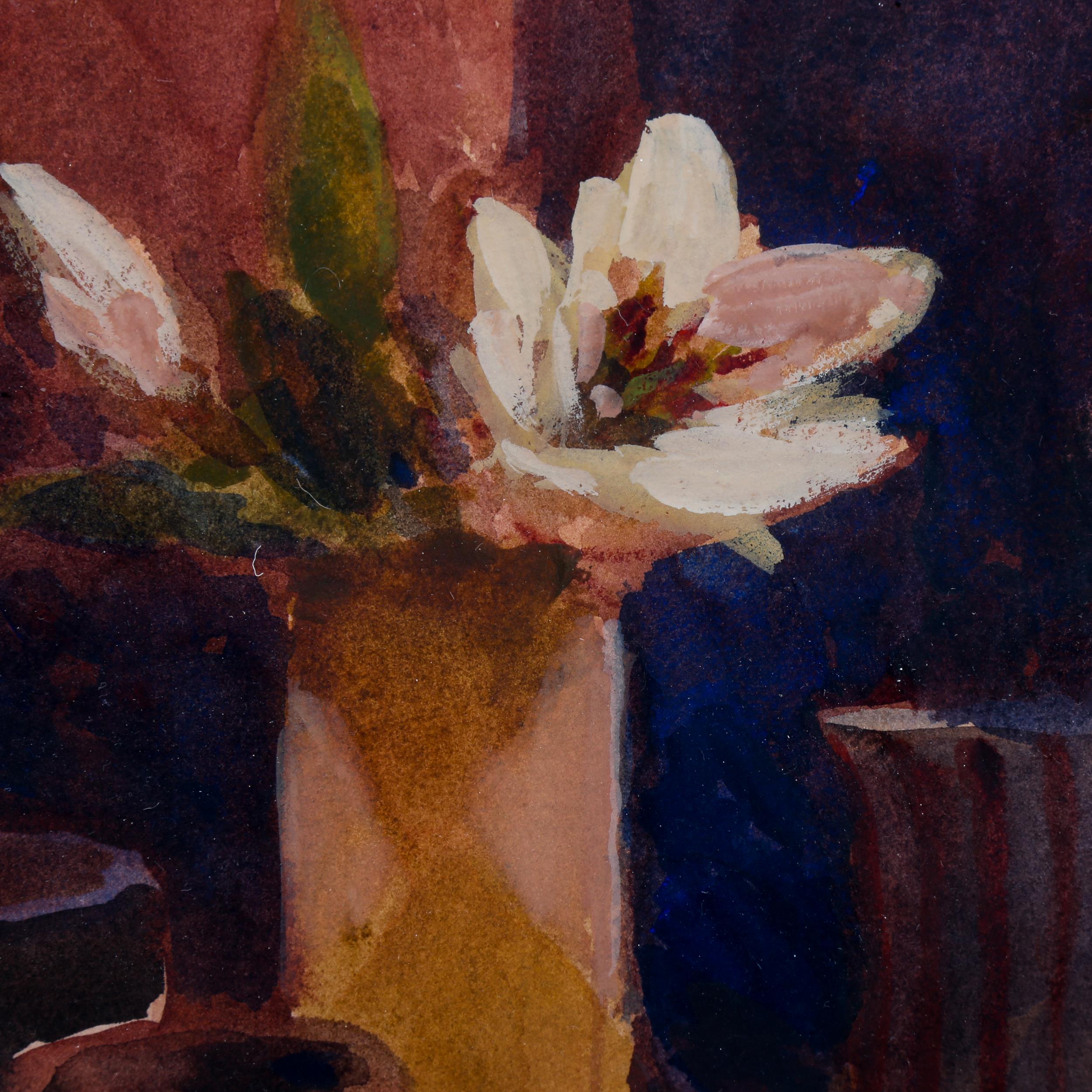 Salliann Putman RWS NEAC, watercolour/body colour, still life with lily, signed, 24cm x 22cm, framed - Image 4 of 4