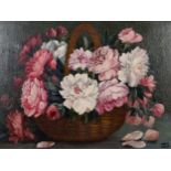 Frank Dobson, oil on canvas, pink chrysanthemums, signed, 39cm x 44cm, framed Very good condition