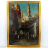 Early 20th century oil on canvas, North African street scene, indistinctly signed, 68cm x 48cm,