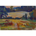 Fyffe Christie (1918 - 1979), gouache on paper, Field Eynsford, signed and dated 1971, 16.5cm x