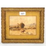 19th century English School, watercolour, cattle in landscape, signed R Cooper?, 12cm x 17cm, framed