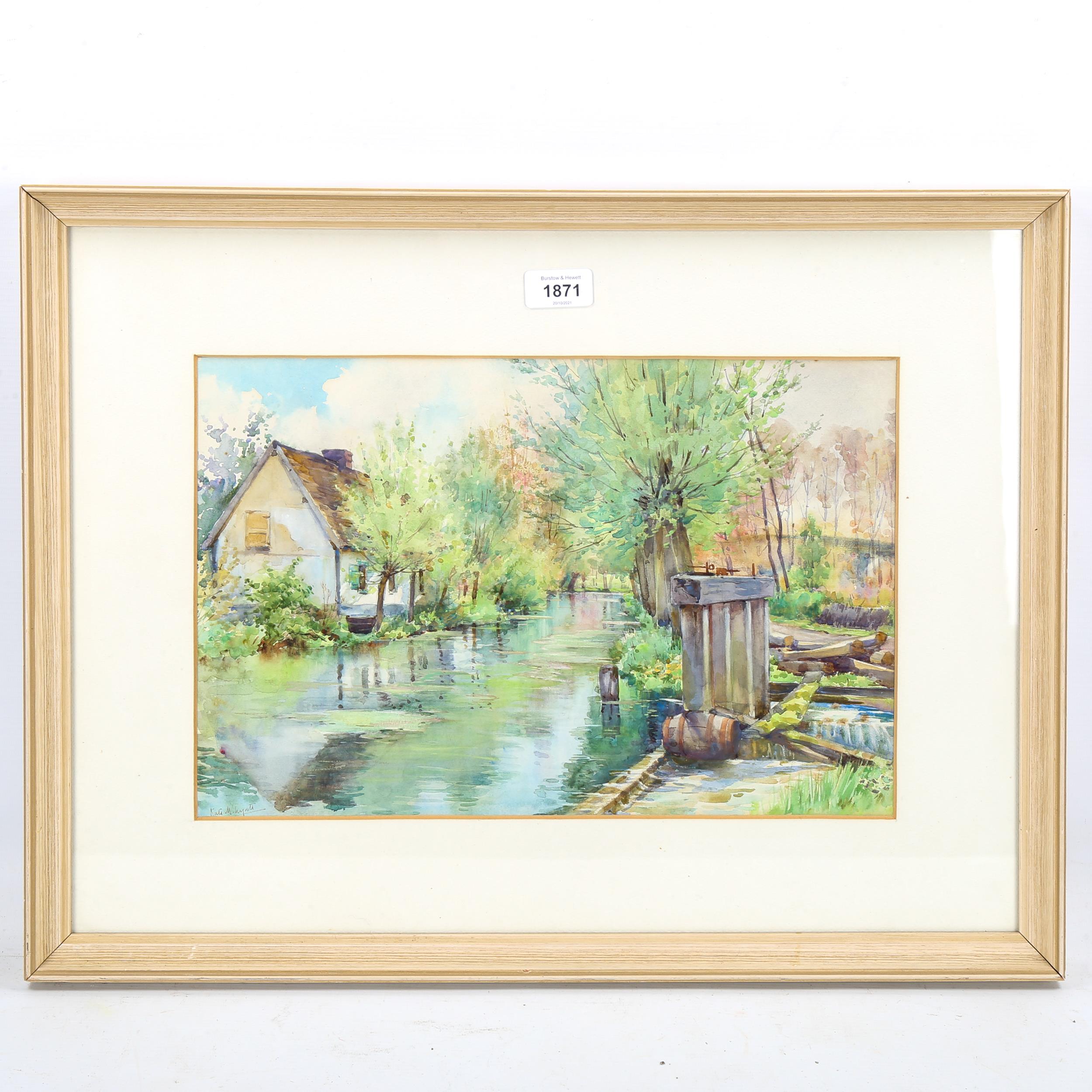 Katherine Montagu Wyatt (exhibited 1889 - 1929), watercolour, canal scene, signed, 27cm x 40cm, - Image 2 of 4