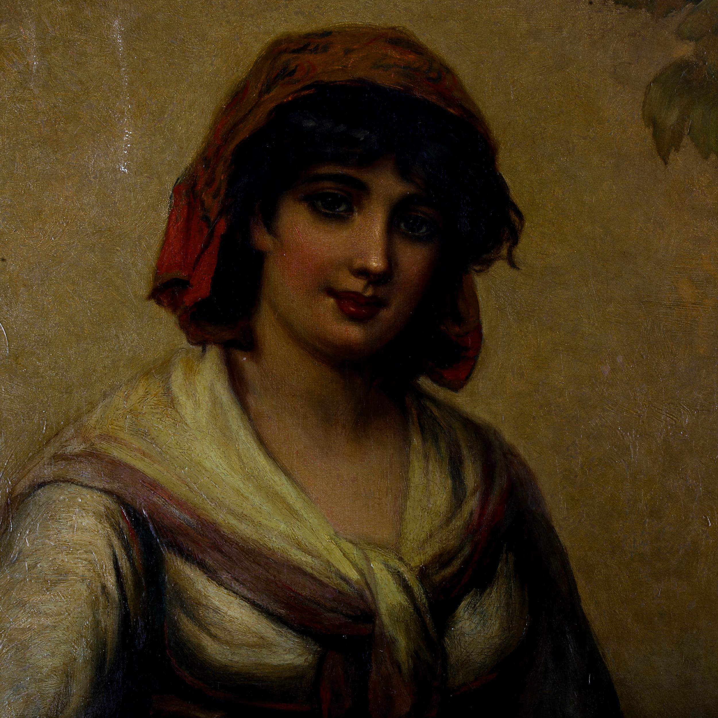 19th century Italian School, oil on canvas, girl with a basket of grapes, unsigned, 92cm 71cm, - Image 2 of 4