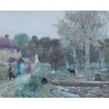 Oswald Garside, watercolour, village scene, signed, 27cm x 34cm, framed Good condition