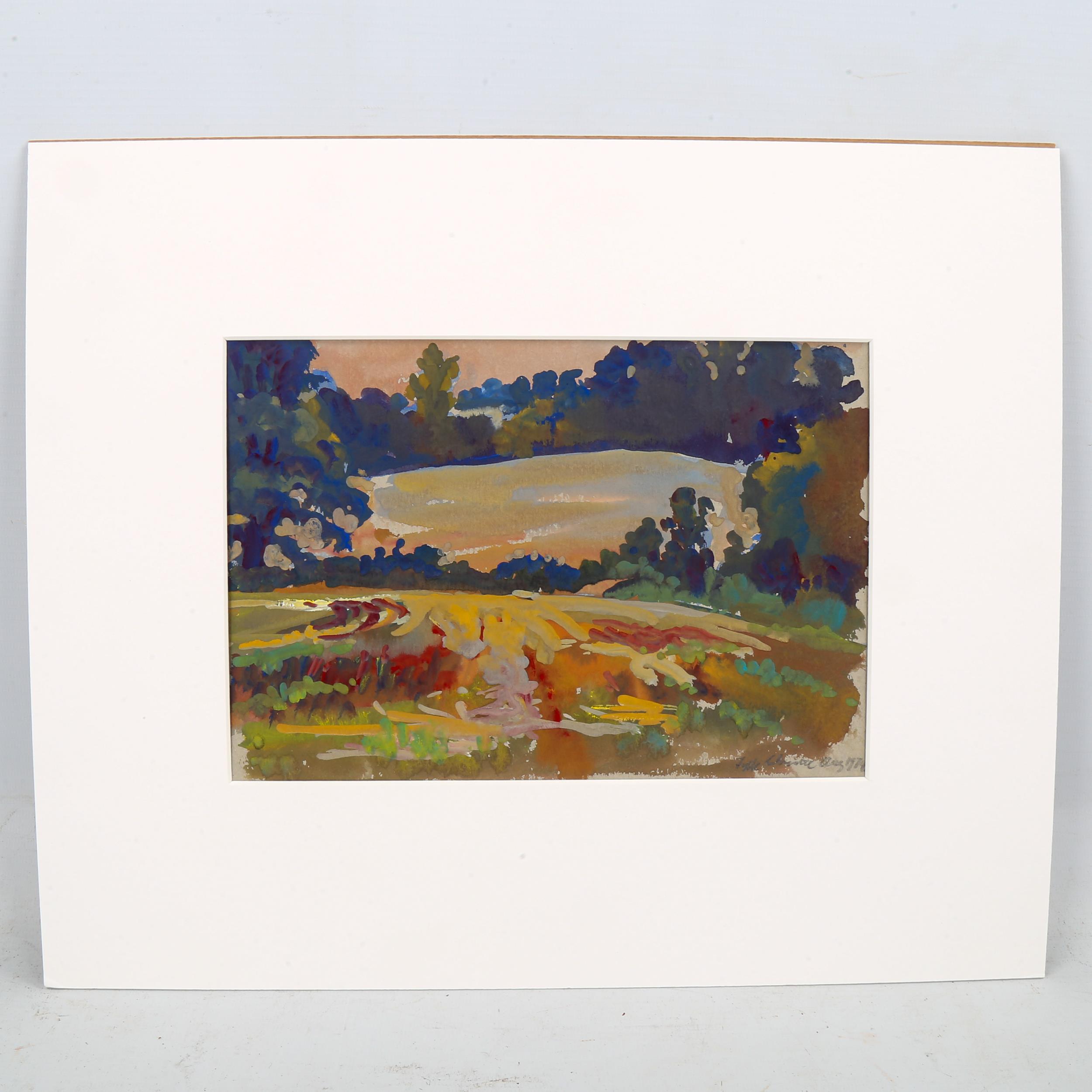 Fyffe Christie (1918 - 1979), gouache on paper, Field Eynsford, signed and dated 1971, 16.5cm x - Image 2 of 4