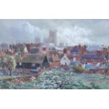 Martin Snape, watercolour, view towards a cathedral, signed, 18cm x 27cm, framed Good condition,