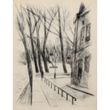 Antral, etching, Parisian river scene, circa 1930s, 35cm x 27cm, and 2 lithographs by Jean Carzou,