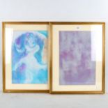 2 x Sri Lankan pastel/watercolour abstract paintings, indistinctly signed, 43cm x 29cm, framed