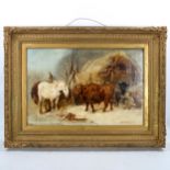 Harden Sidney Melville (1824 - 1894), oil on canvas, cattle and horses in the farmyard, signed, 40cm