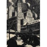 Clare Leighton (1898 - 1989), limited edition woodcut on paper, Snow Shovellers New York, 20.5cm x