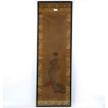 Chinese School, watercolour scroll painting, lady playing a small pipe, signed and titled, image