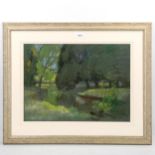 Leonard Richmond (1889 - 1965), coloured pastels, riverbank, 36.5cm x 50cm, framed Good condition