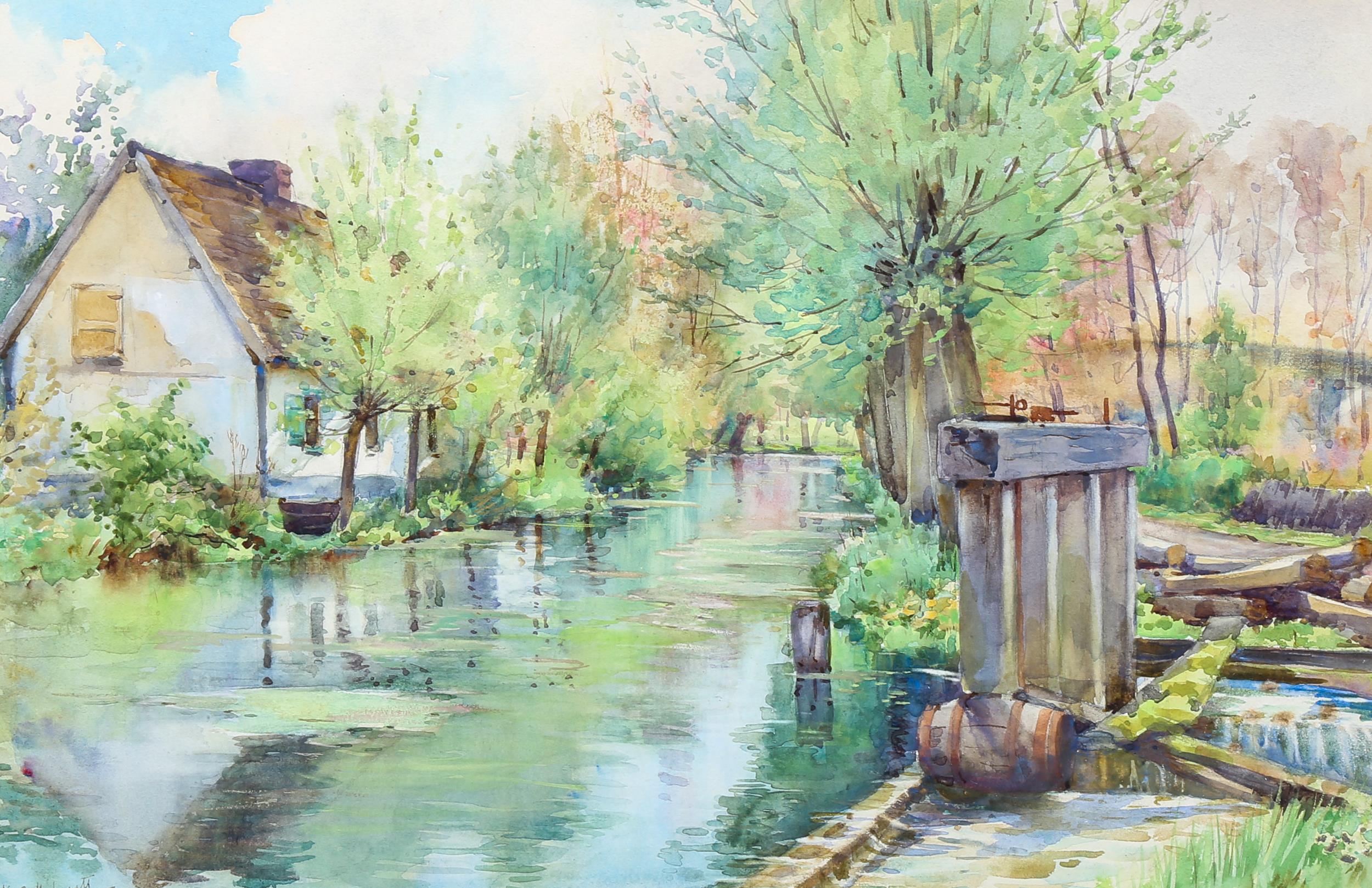 Katherine Montagu Wyatt (exhibited 1889 - 1929), watercolour, canal scene, signed, 27cm x 40cm,