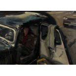 Howard Morgan (born 1949), oil on canvas, woman in a car, 43cm x 59cm, framed Very good condition