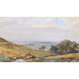 J Supple, watercolour, coastal view, signed and dated 1870, 20cm x 33cm, framed Good condition