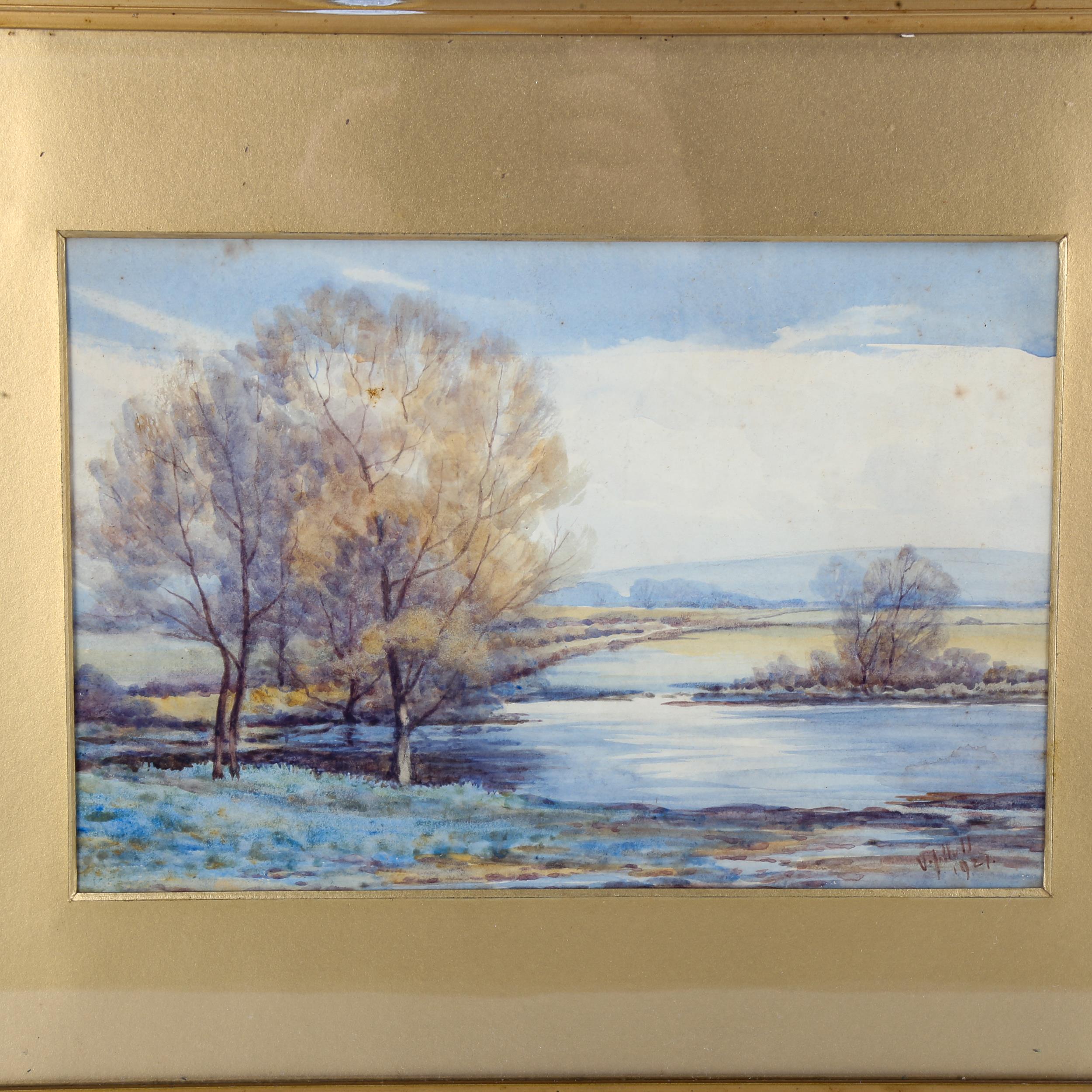 V Hull, pair of watercolours, landscapes 1927, 17cm x 25cm, framed Light foxing - Image 4 of 4