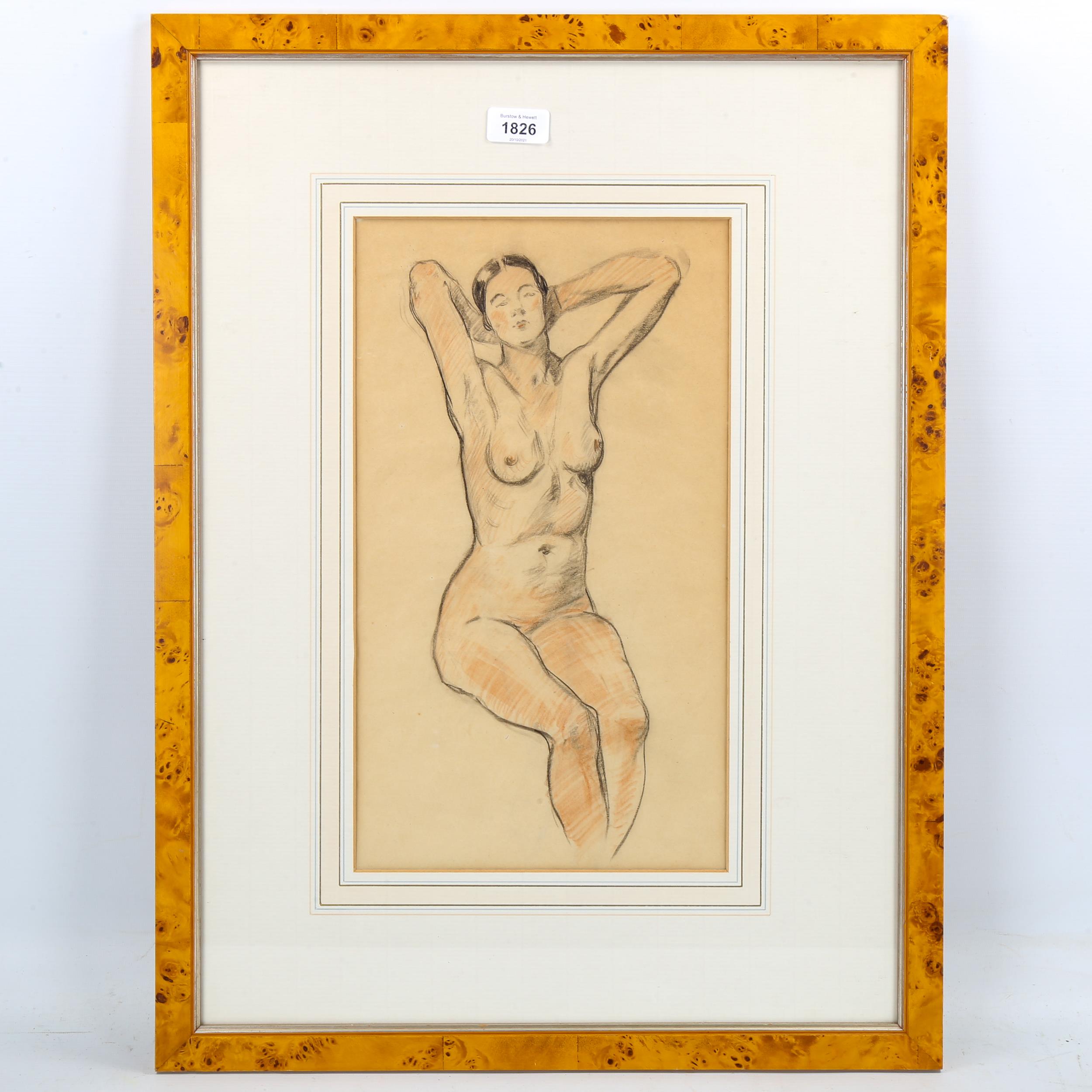 Albert Edward Jackson (1873 - 1952), charcoal/crayon on paper, nude life study, 40cm x 23cm, - Image 2 of 4