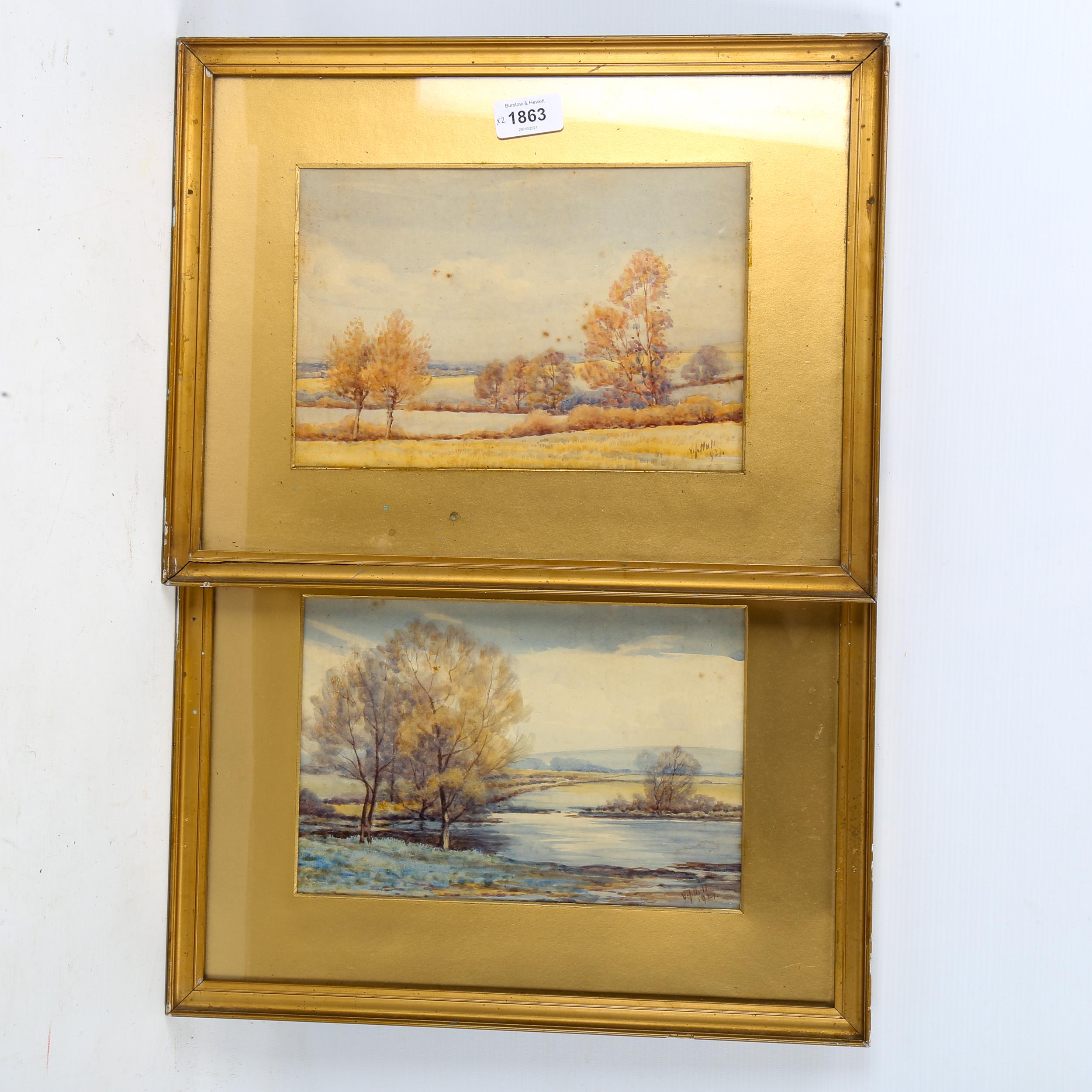 V Hull, pair of watercolours, landscapes 1927, 17cm x 25cm, framed Light foxing - Image 2 of 4