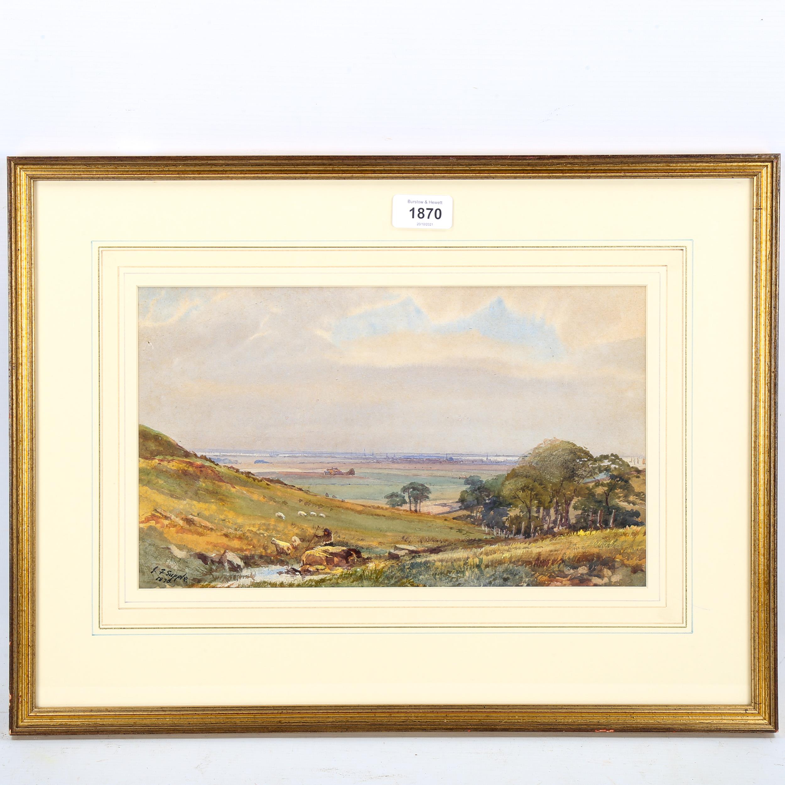 J Supple, watercolour, coastal view, signed and dated 1870, 20cm x 33cm, framed Good condition - Image 2 of 4