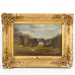 19th century English School, oil on canvas, country house at Chertsey, unsigned, 23cm x 35cm, framed