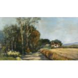 G Hewitt, oil on board, landscape, signed, 27cm x 47cm, framed Good condition