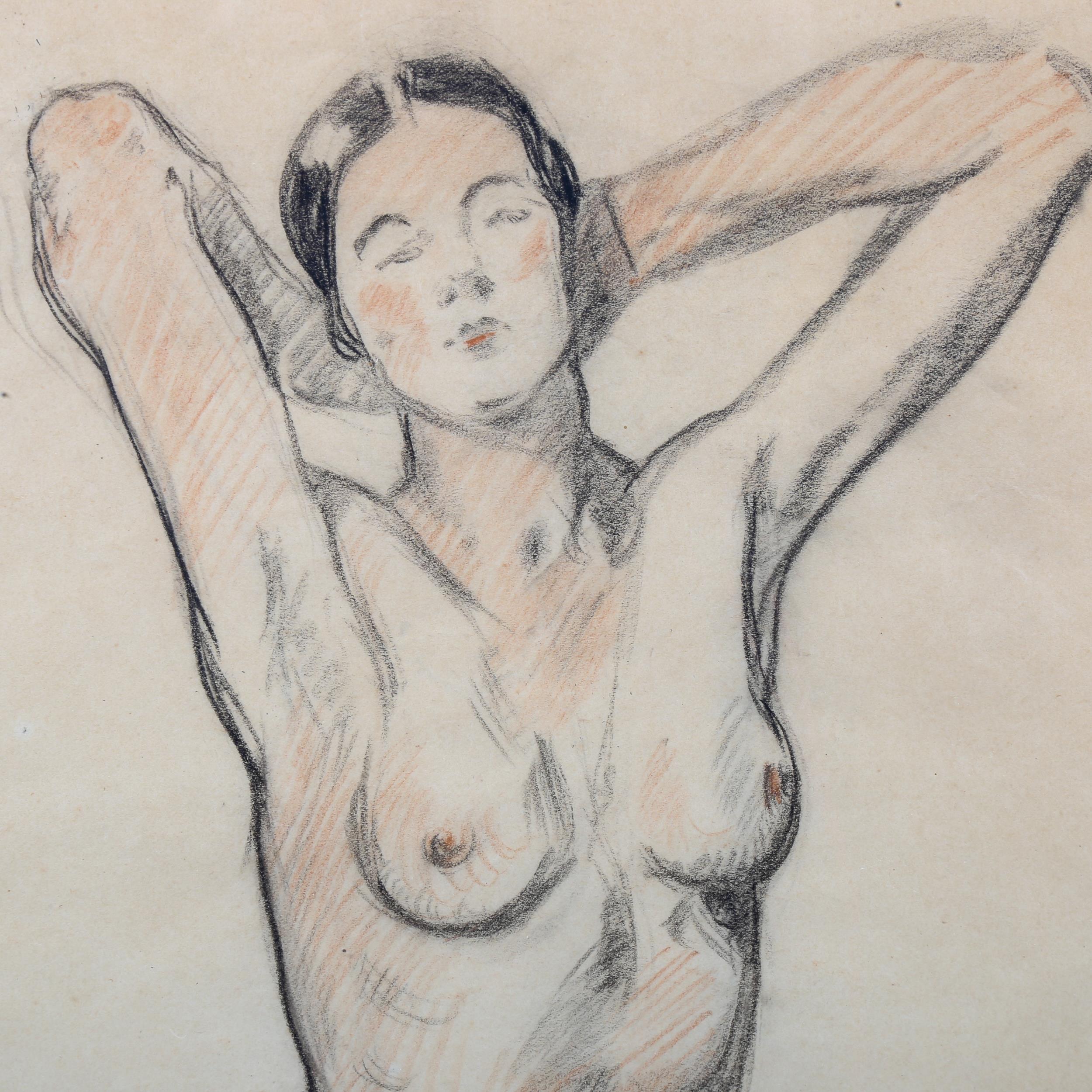 Albert Edward Jackson (1873 - 1952), charcoal/crayon on paper, nude life study, 40cm x 23cm, - Image 3 of 4