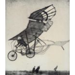 R Critchley, etching, early flight, inscribed on back of frame, 25cm x 21cm, framed Good condition