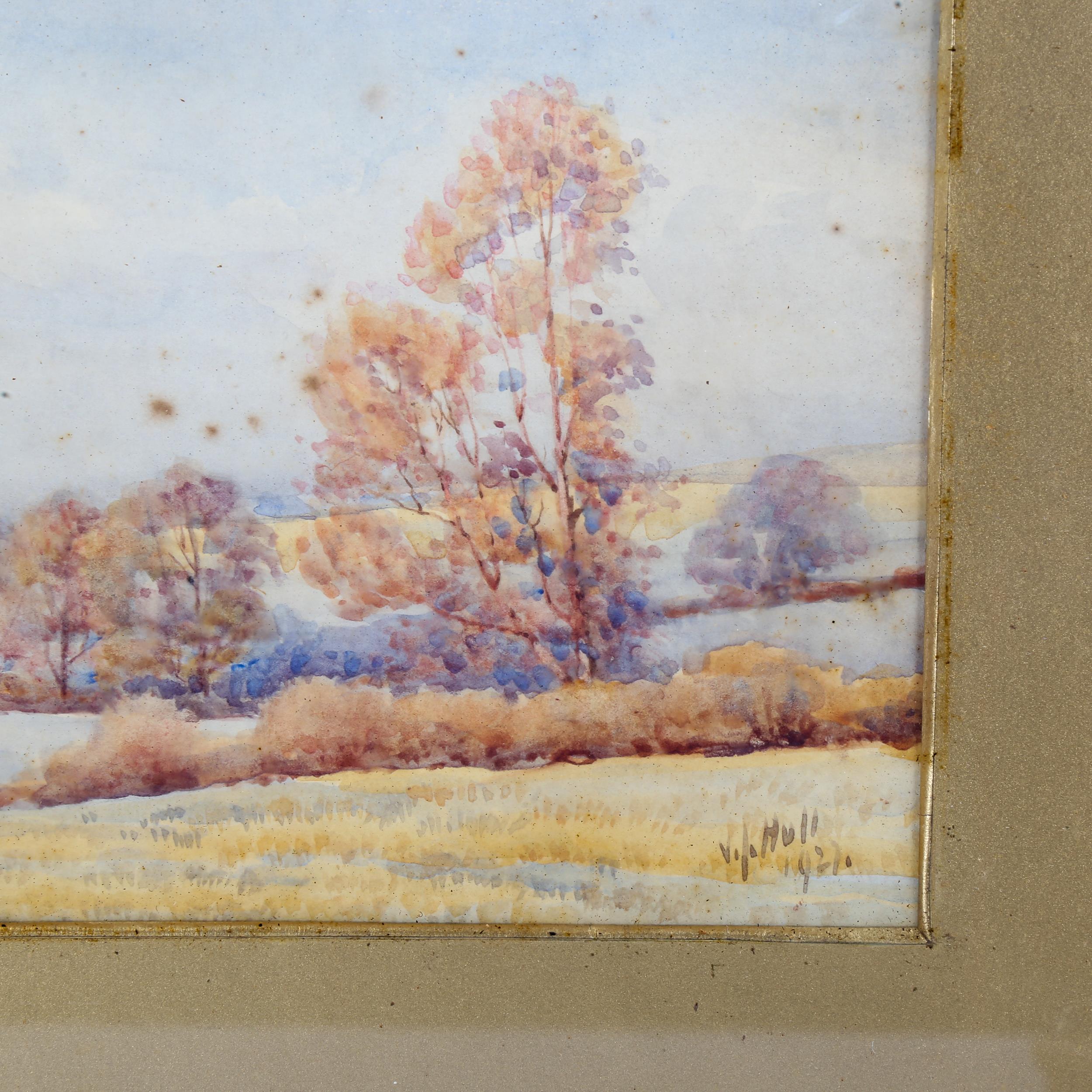 V Hull, pair of watercolours, landscapes 1927, 17cm x 25cm, framed Light foxing - Image 3 of 4