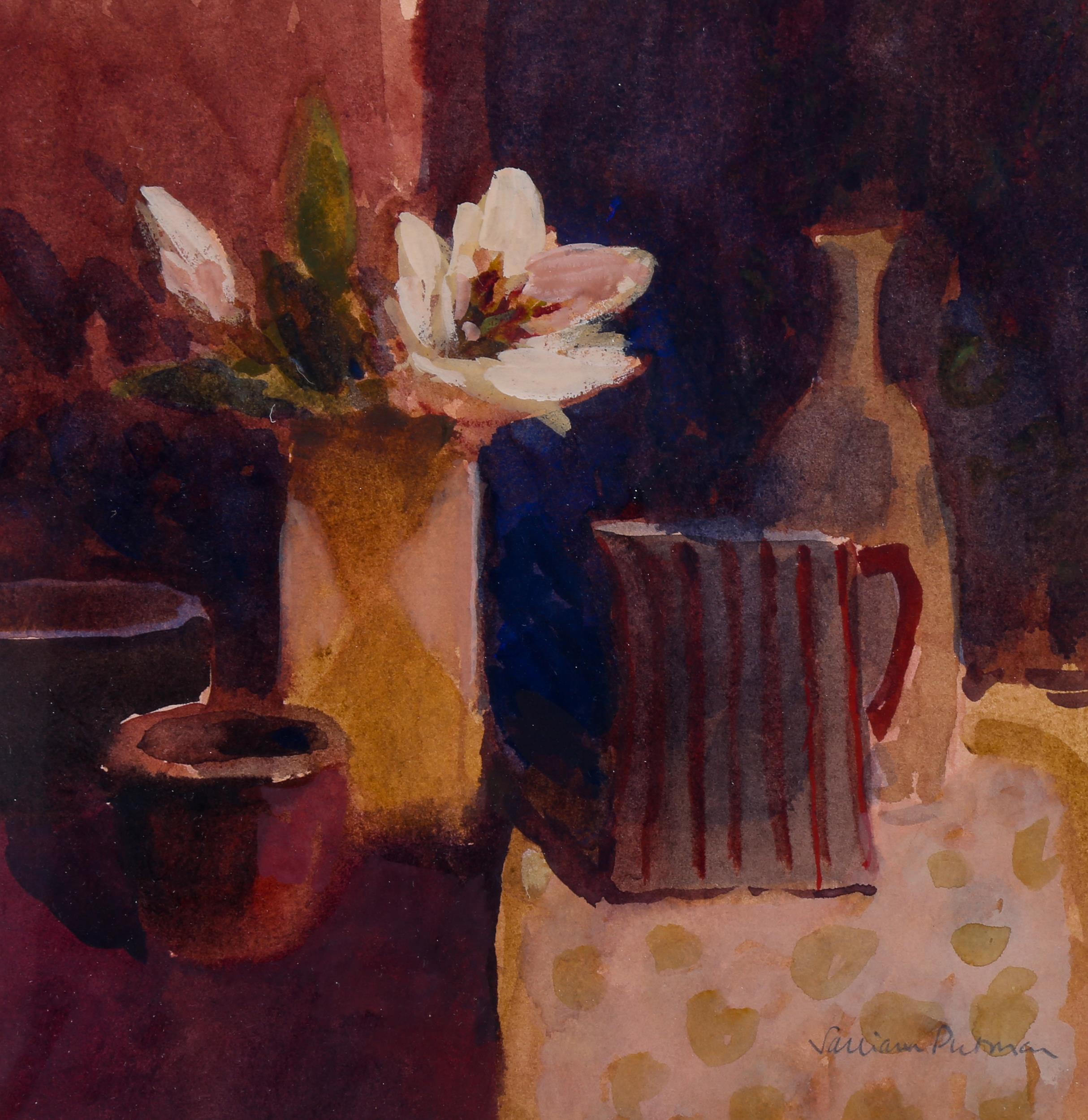 Salliann Putman RWS NEAC, watercolour/body colour, still life with lily, signed, 24cm x 22cm, framed