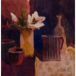 Salliann Putman RWS NEAC, watercolour/body colour, still life with lily, signed, 24cm x 22cm, framed