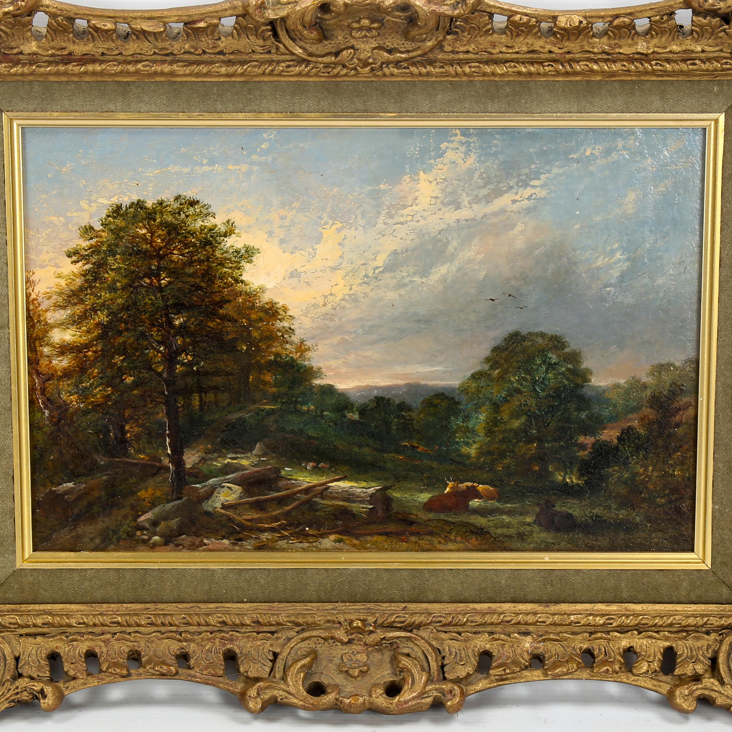 19th century oil on wood panel, cattle in landscape, indistinct artist inscription verso, 20cm x - Image 2 of 4