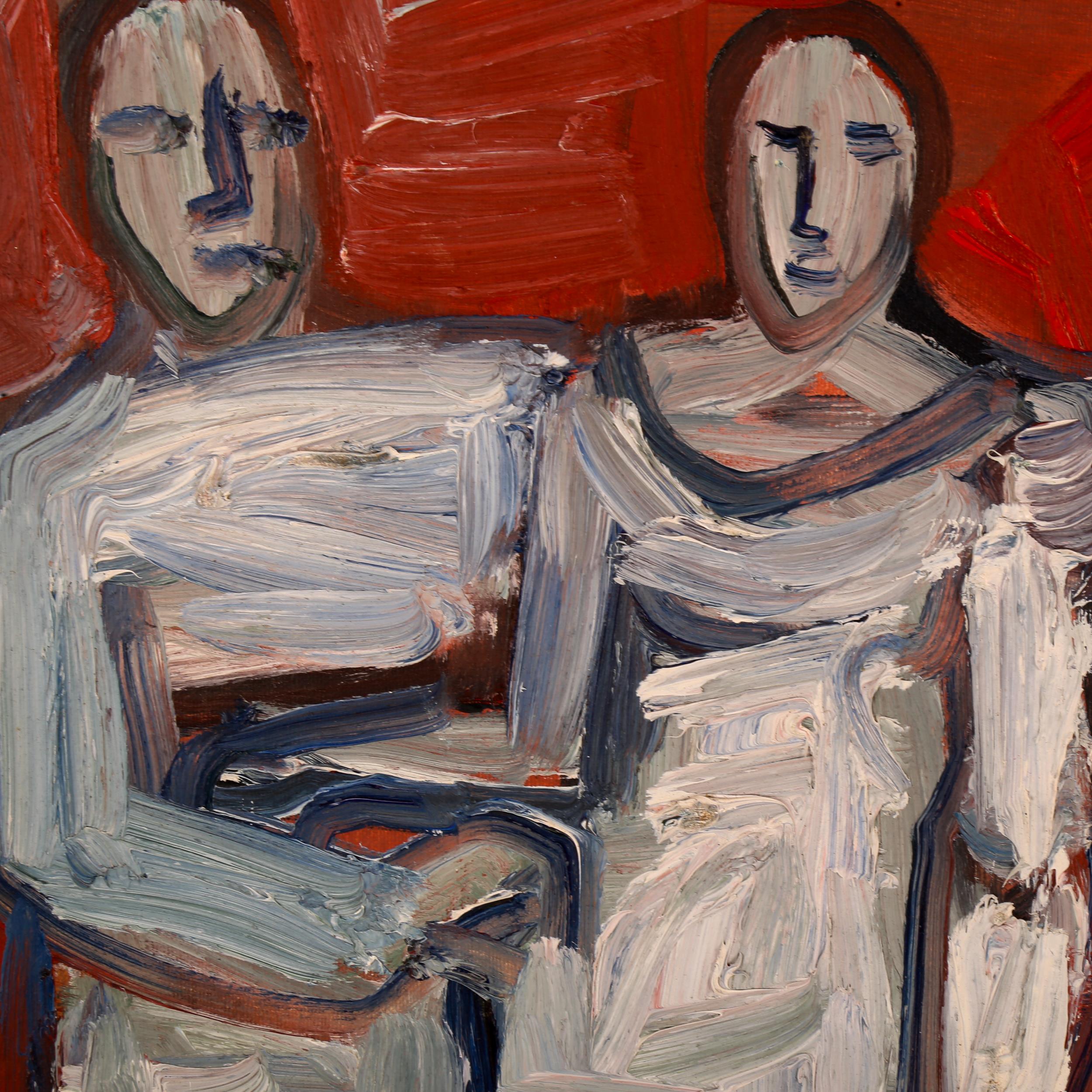 Contemporary oil on board, abstract figures, unsigned, 40cm x 51cm, framed Good condition - Image 3 of 4