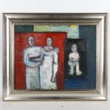 Contemporary oil on board, abstract figures, unsigned, 40cm x 51cm, framed Good condition