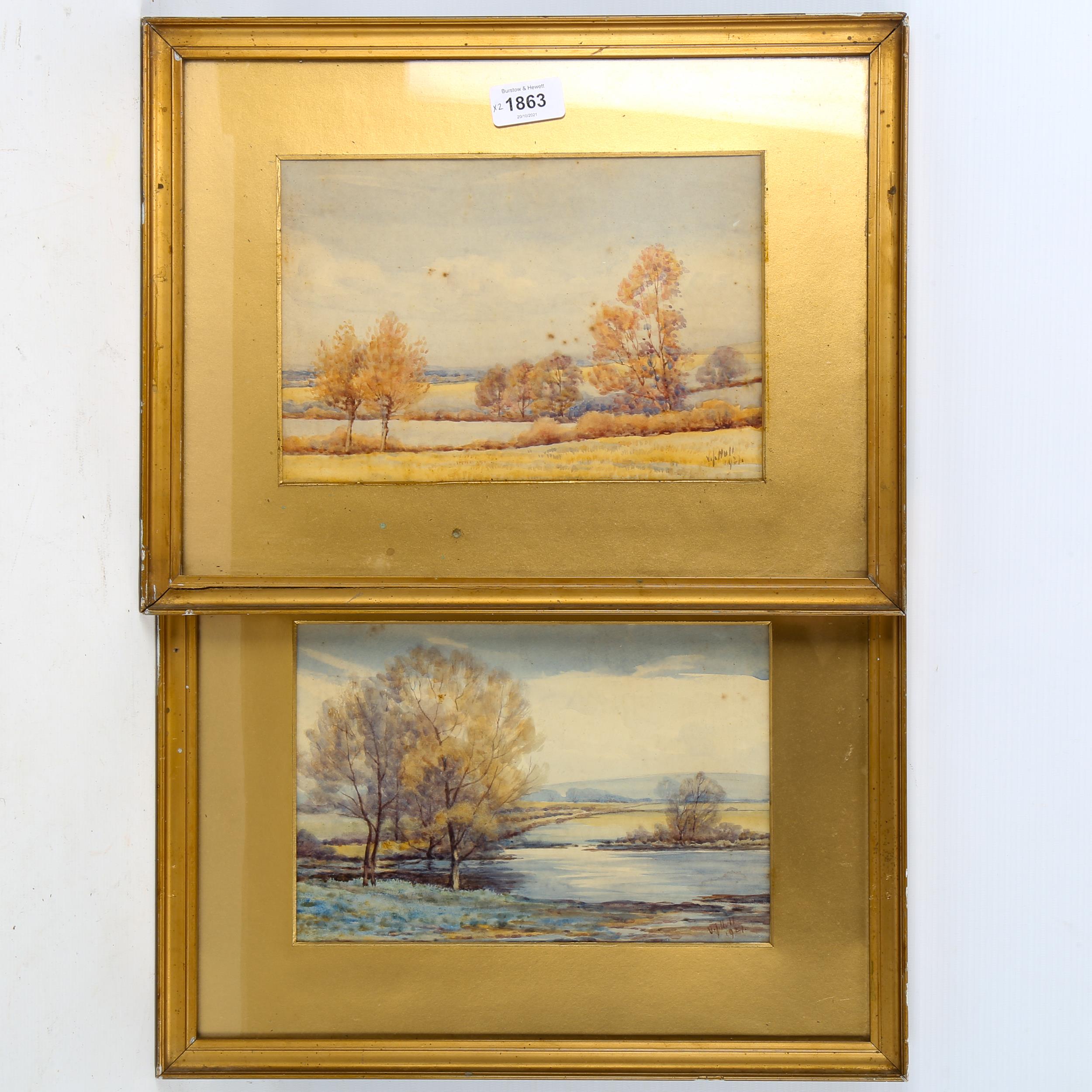 V Hull, pair of watercolours, landscapes 1927, 17cm x 25cm, framed Light foxing