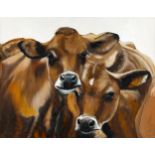 Clive Fredriksson, oil on board, Jersey cows, framed, overall frame dimensions 68cm x 85cm Good