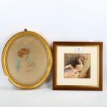 A 19th century watercolour, woman reading a book, unsigned, 15cm x 16cm, and Edith Scannell,