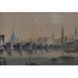 19th century watercolour, Continental city bridge, unsigned, 25cm x 36cm, framed Paper