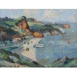 H Edmunds Crute, oil on board, Oddicombe Beach Torquay, signed, 22cm x 28cm, framed Good original