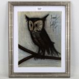 Bernard Buffet, original lithograph, The Little Owl, circa 1965, 31cm x 24cm, framed Good condition