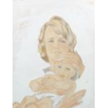 Boris Smirnoff (1895 - 1976), watercolour, mother and child, 49cm x 54cm, framed Good condition