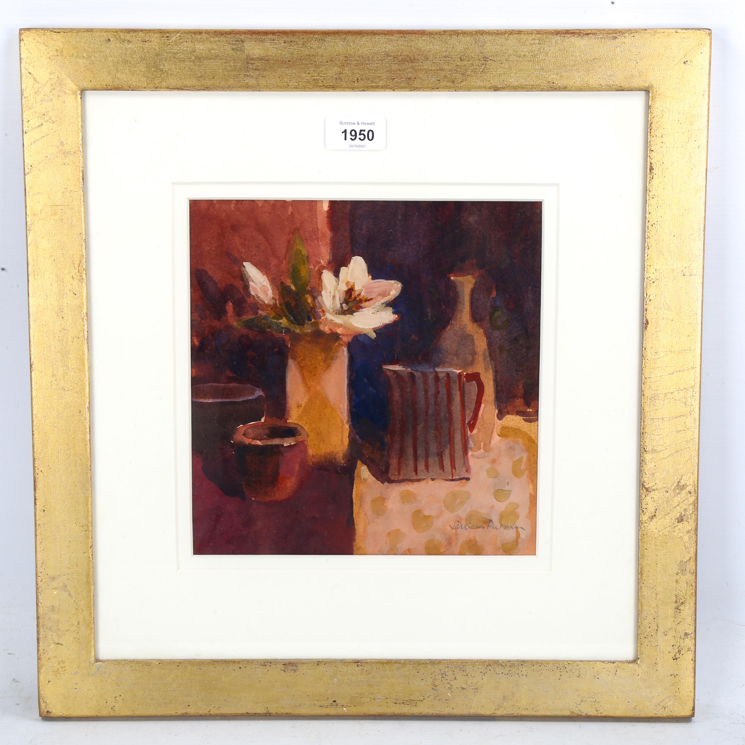 Salliann Putman RWS NEAC, watercolour/body colour, still life with lily, signed, 24cm x 22cm, framed - Image 2 of 4