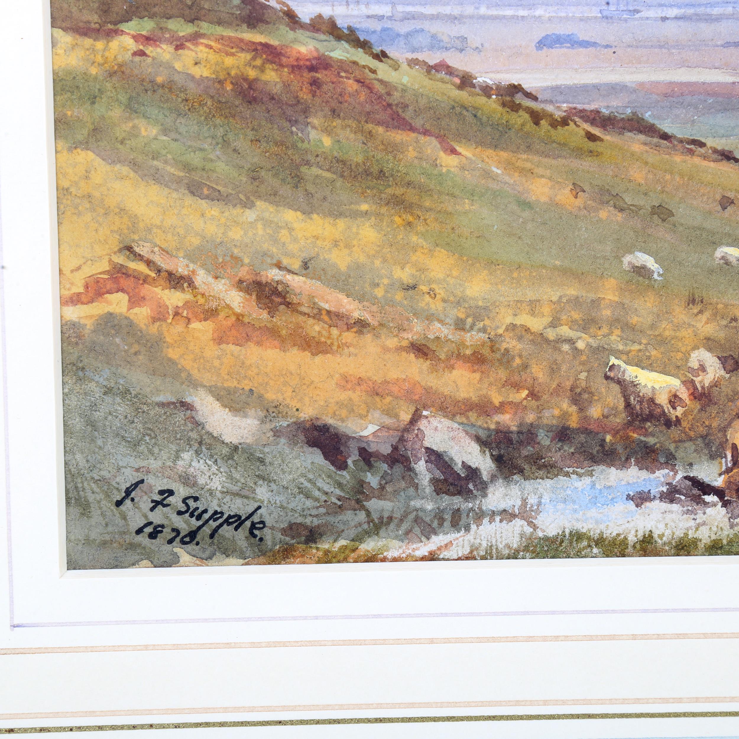 J Supple, watercolour, coastal view, signed and dated 1870, 20cm x 33cm, framed Good condition - Image 3 of 4