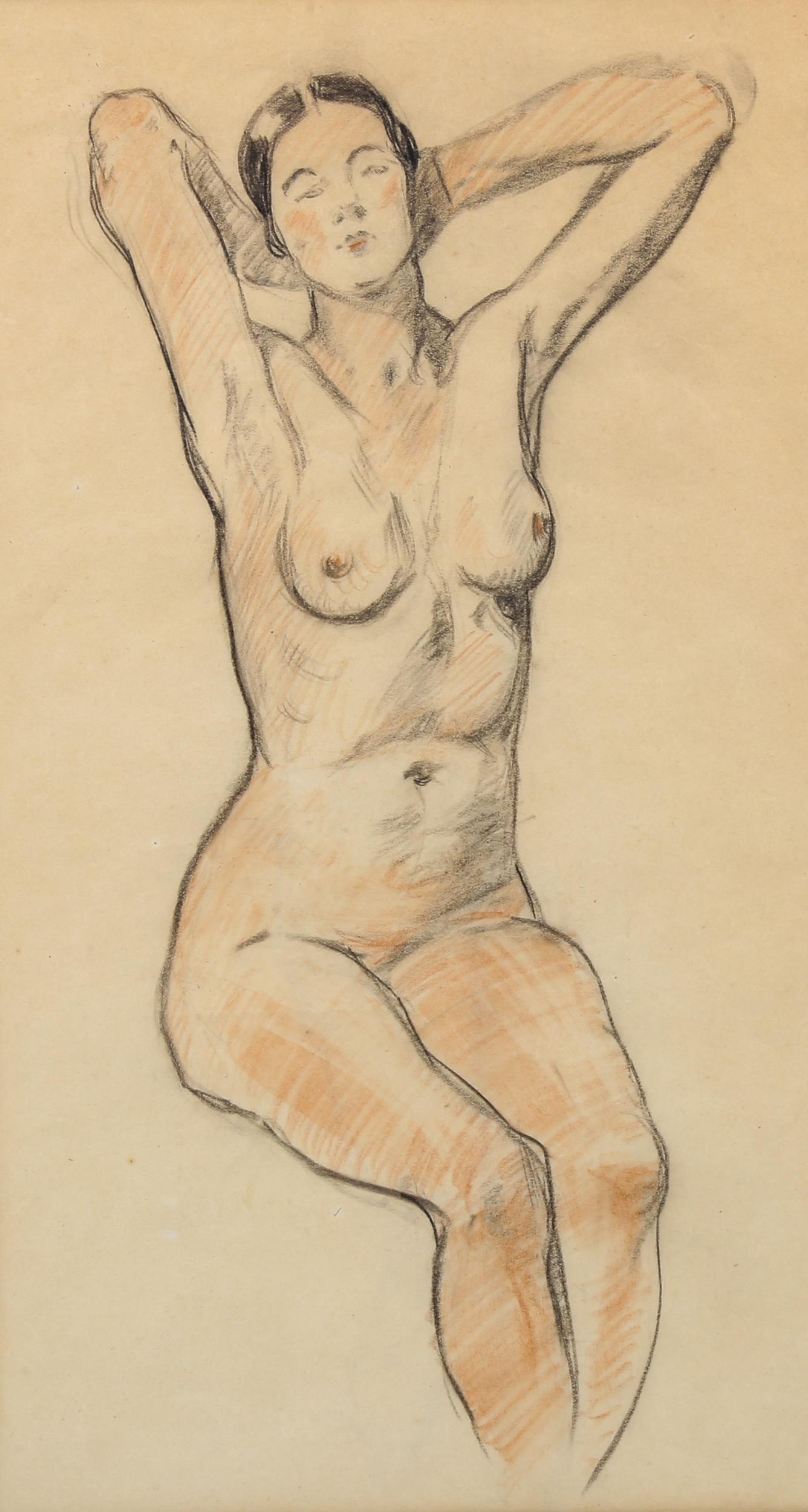 Albert Edward Jackson (1873 - 1952), charcoal/crayon on paper, nude life study, 40cm x 23cm,