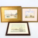 3 small marine watercolours, all unsigned, largest 12cm x 17cm, framed (3) Good condition