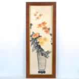 Chinese School, watercolour, chrysanthemums, signed with chop, image 91cm x 30cm, framed