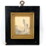 A 19th century pencil drawing, detailed view of Istanbul, unsigned, in ormolu-mounted ebonised