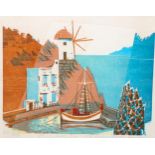 Constantin Grammatopoulos (1916 - 2003), colour woodblock print, coastal scene, signed in pencil